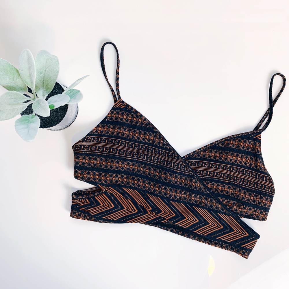 Forever 21 Black & Orange Cut Out Tribal Bra